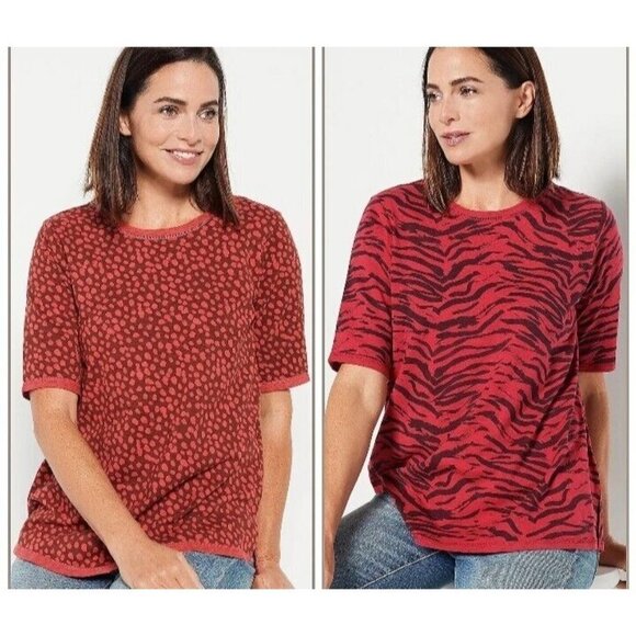 LOGO by Lori Goldstein Set of 2 Printed Tops Red Medium - Picture 1 of 1